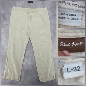 Island Importer Men's Linen Drawstring Pants Size L-32 Beige Casual Beach Summer